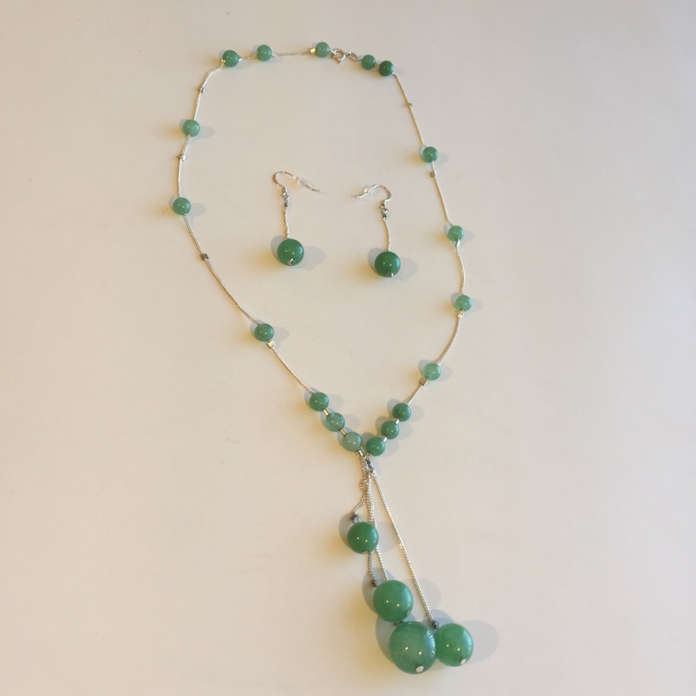 Handmade 925 silver & jade necklace & earrings set